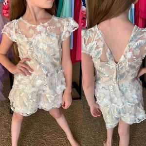 Girls Ivory & Silver Floral Romper / Fun Fashion